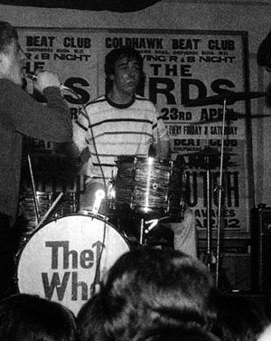 Ca. April 1965, Ludwig kit with arrow logo bass drum skin.