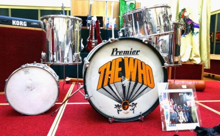 From the 2004 auction at Christie’s South Kensington, London, the bass drum, two mounted toms and two floor toms.