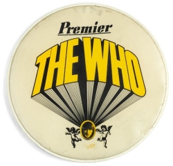 The Who: Keith Moon’s 22-inch Premier Ever Play drumhead, featuring “The Who” logo from his famous Pictures of Lily drumkit, 1967 ©Bonhams