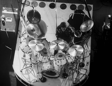 Click to view larger version. Overhead view of Kenney Jones’ setup, ca. 1981.