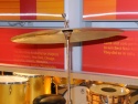Click to view larger version. Gold Premier kit on display at Grammy Museum, courtesy Lee Harrington. Photo 2 (cymbal)