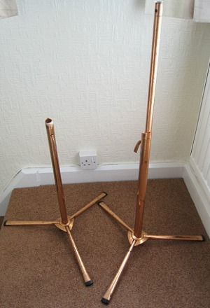 Two of Keith’s copper stands available for sale from Rock Stars Guitars.
