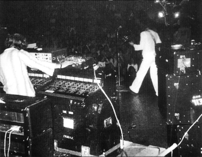 Click to view larger version. 21 Aug. 1972, KB-Hallen, Denmark, WEM Copicat echo unit for tape echoes visible on top of Bob Pridden’s Heil-built Sunn Coliseum Audio Controller 8-ch. boards.