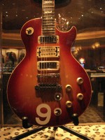 #9 Cherry Sunburst 1975 Gibson Les Paul Deluxe from 1976–79 series, on display at the Hard Rock Hotel, Las Vegas, Nevada. Photo courtesy Lorne Mitchell.